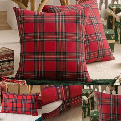1pc Christmas Red Checkered Decorative Printed Cushion Cover Cartoon Sofa Decoration Home Printed Cute Cushion Cover