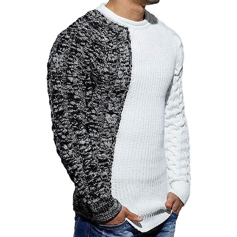 Men's Color Block Crewneck Sweater, Muscle Fit Long Sleeve Knit Pullover Jumper, Autumn Winter European Style Men Knit Top
