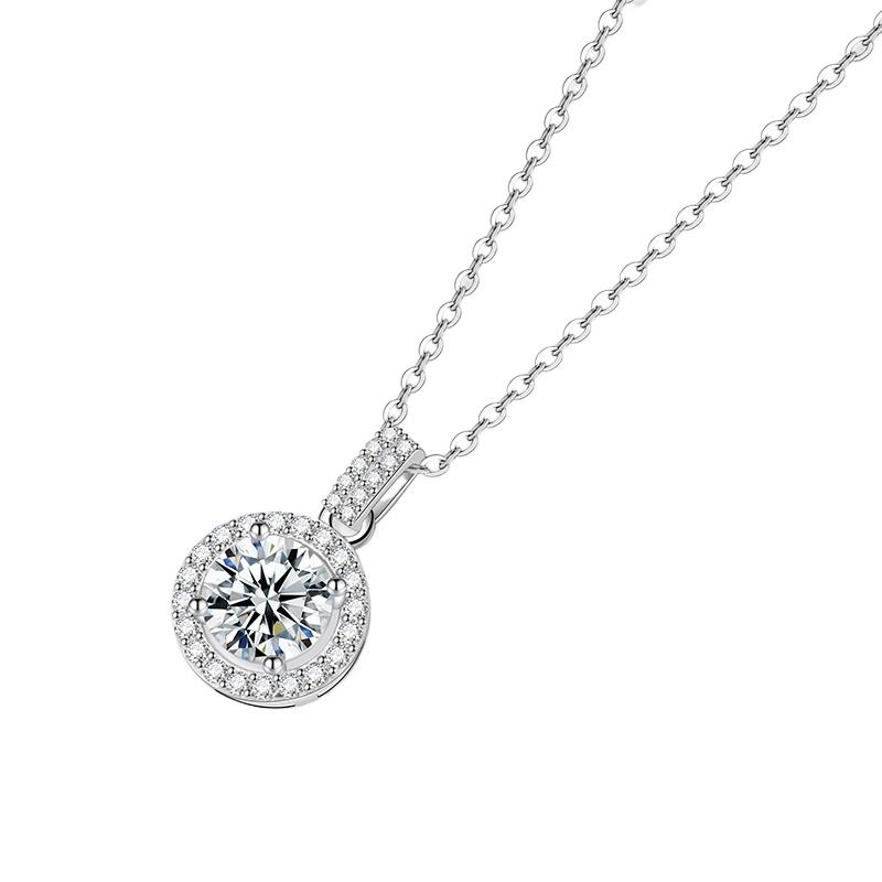 Moissanite Necklace for Women S925 Pure Silver Round Laboratory Diamond Pendant Fashionable Wedding Luxury Jewelry