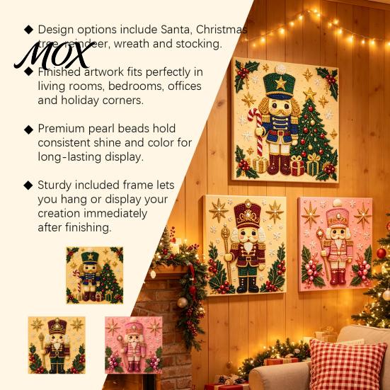 Educational Hands-on Toys Nutcracker Faux Pearl Art Kit, Painting DIY Kit with Pre-Framed Projects for Seniors Canvas, 3D Christmas Wall Craft Adults,