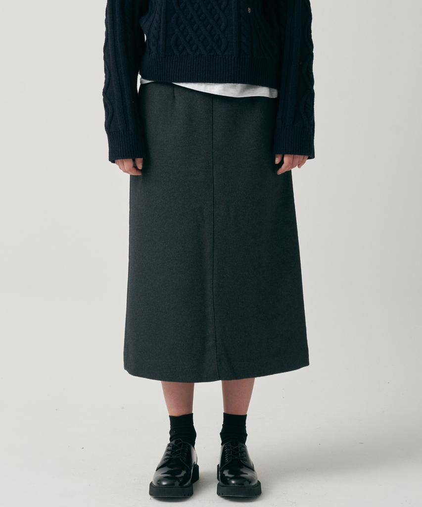 Mot Winter Wool Classic Slit Skirt - Charcoal