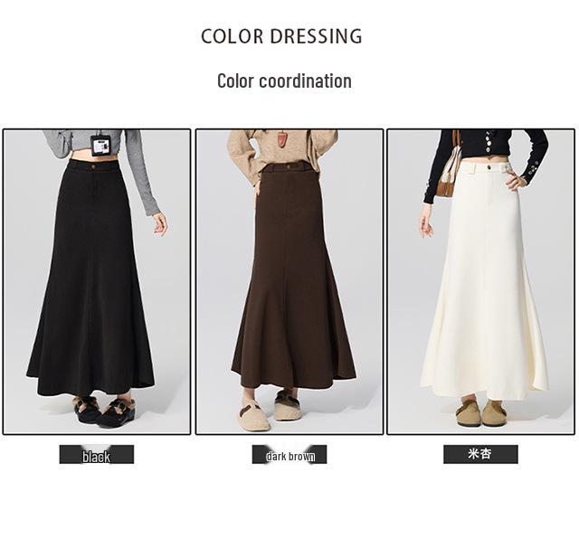 Elegant High-Waisted Woolen Mermaid Skirt for Autumn and Winter