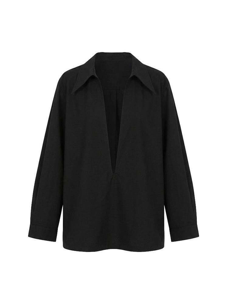Lu Xi V-Neck Loose Long-Sleeve Casual Women's Top - Early Spring French Style