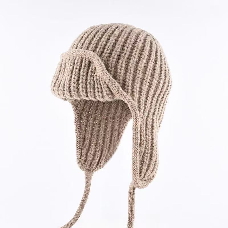 Women S Warm Knit Earflap Hat For Autumn Winter Big Head Circumference Slim Fit