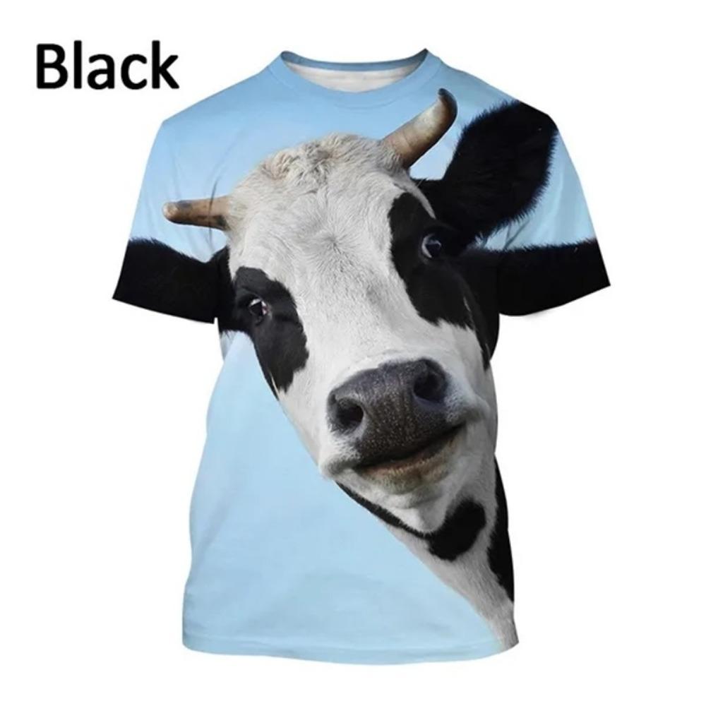 3D Printing Cow Animal Graphic T Shirts Men Funny Retro Short Sleeve T-Shirt O-Neck Full Print Idyllic Tee Tops Streetwear