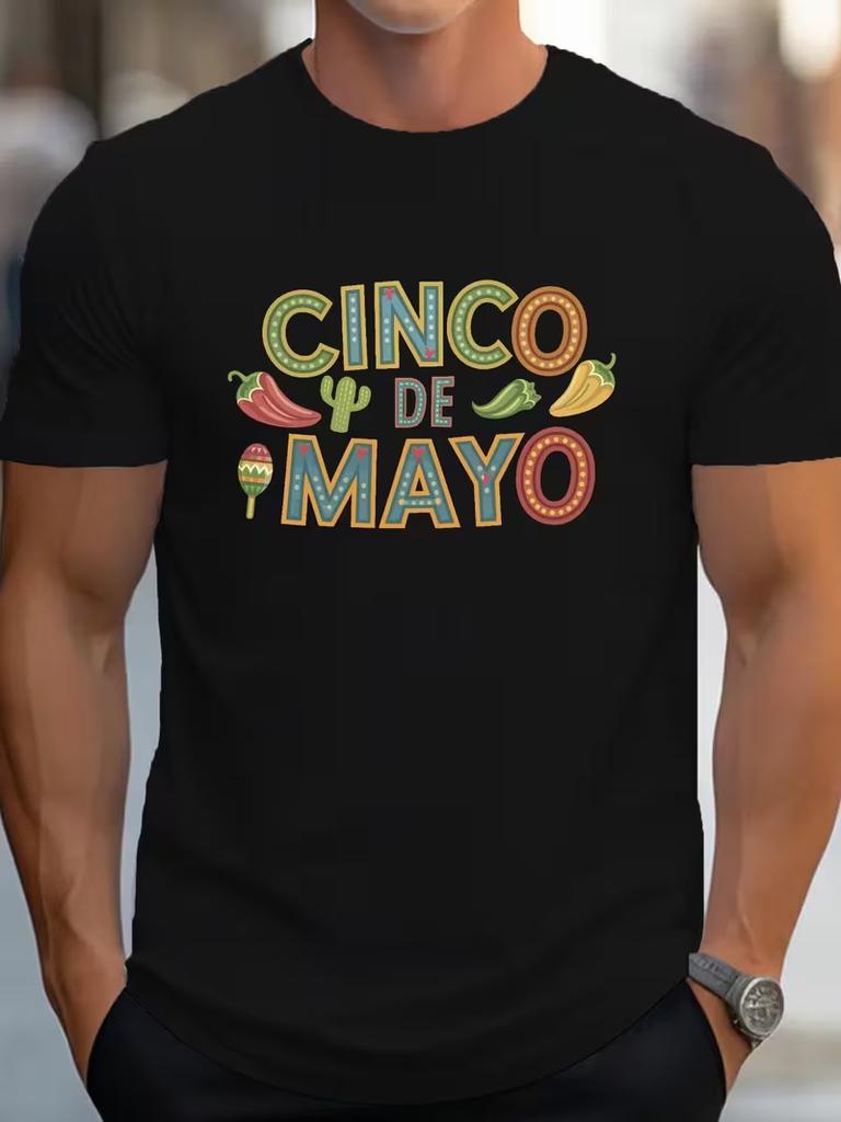 Plus Size Unisexs Cinco De Mayo Print Tshirt Summer Trendy Short Sleeve Tees For Big Tall Males