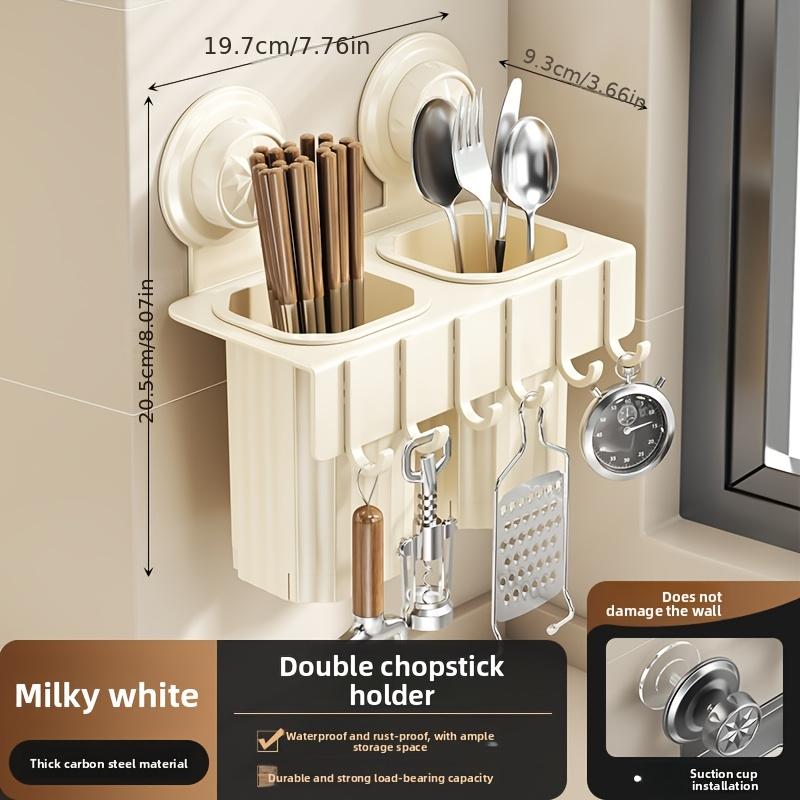 Wall Mounted Kitchen Storage Rack Organizer No Punching Knife Fork Spoon Drain Chopstick Holder With Hook Tableware Sorting Box