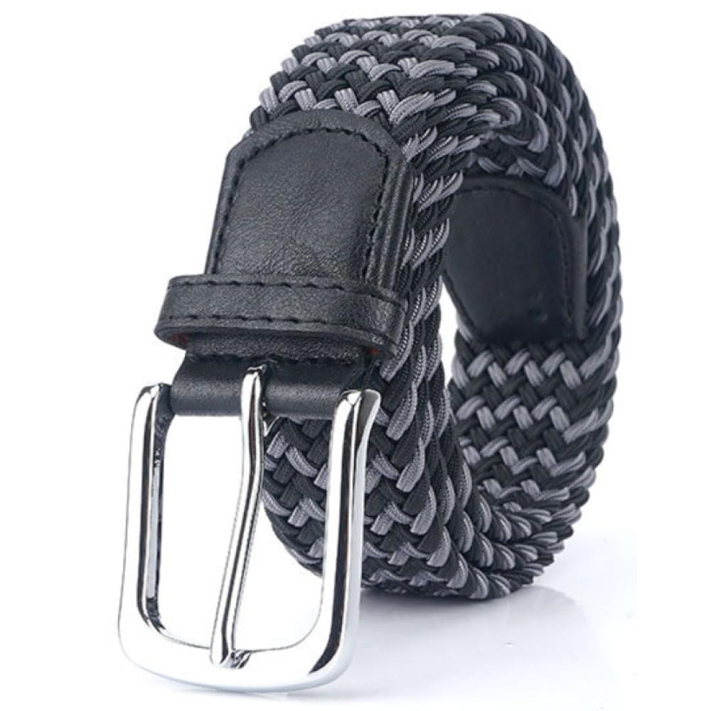 Braided Mesh No Stepless Golf Belt for Men [FREE] Belt, Holes, Stretch, (Black Gray, 115cm)