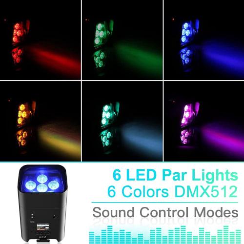 U`King 6x18W RGB LED Stage Lighting, Par Light, Rechargeable 8800mAh Battery, Wireless Operation with APP & Remote Control, WiFi, DMX, and Voice Contr
