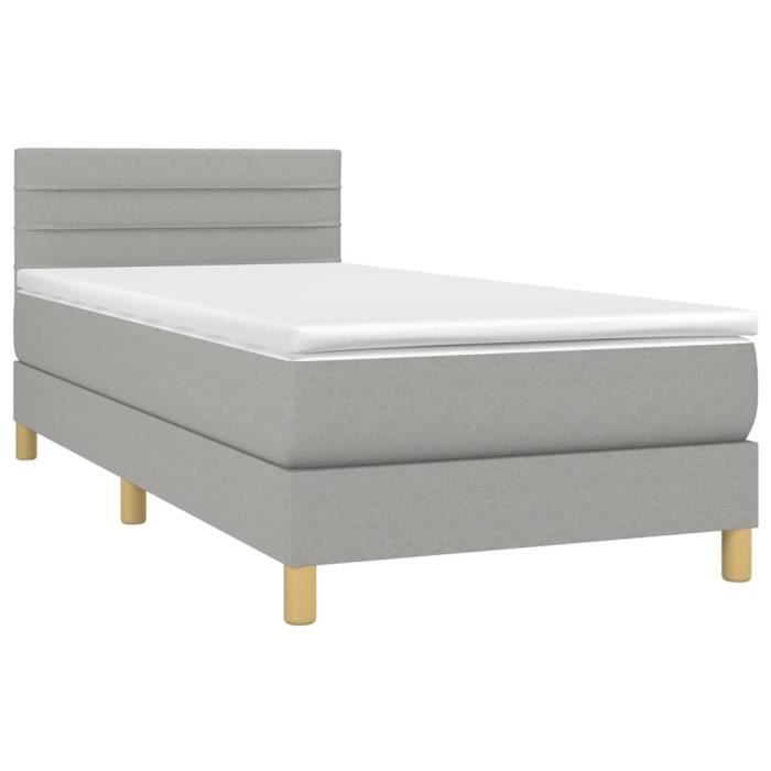 3140673 vidaXL Lit à sommier tapissier avec matelas Gris clair 100x200cm Tissu