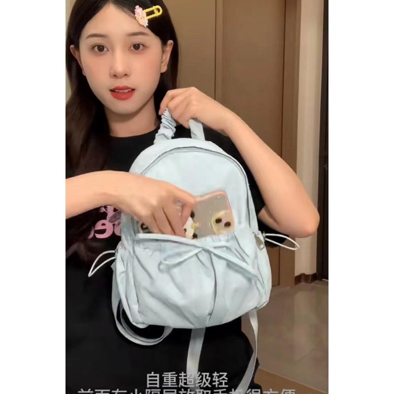 

Summer small fresh bow pleated backpack women s large capacity backpack student class schoolbag new trendy standard синій