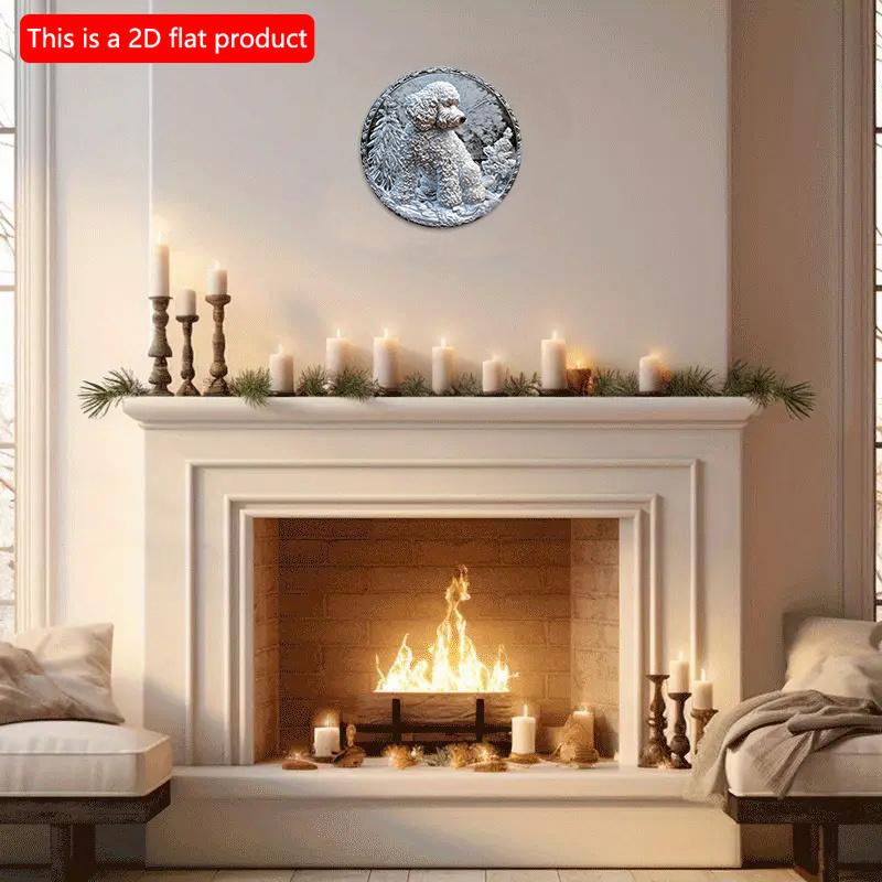 2D Flat 20*20cm1pc Cute White Furry Dog Design Round Wooden Wall Decorative Plate, Perfect for Club&Cafe&Room&Bedroom&Garden&Bathroom Decor, No Need