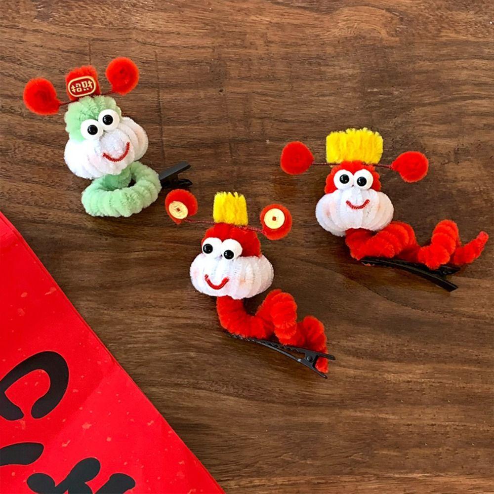 Cartoon Chinese New Year Headwear God of Wealth Cute Animals Hair Clip Red Snake Hairpin  Children
