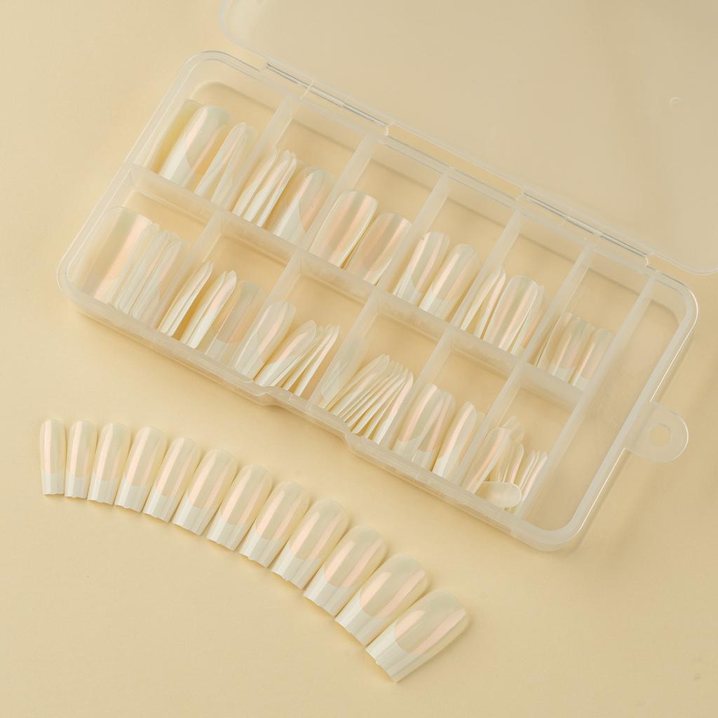 120 Pieces Gel Coffee Background White French Wearing Armor Long/Short Chameleon Laser Fake Nail Nail Nail Piece