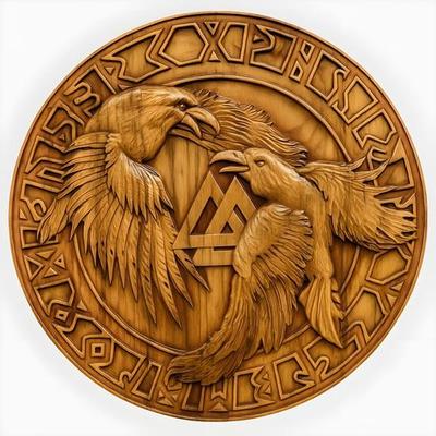 60,96 cm Odinovi Havrani Huginn Muninn Dřevořezba Viking Valknut Deska Vánoční Svatba Nástěnná Domácí Kancelář Dekorativní Předmět