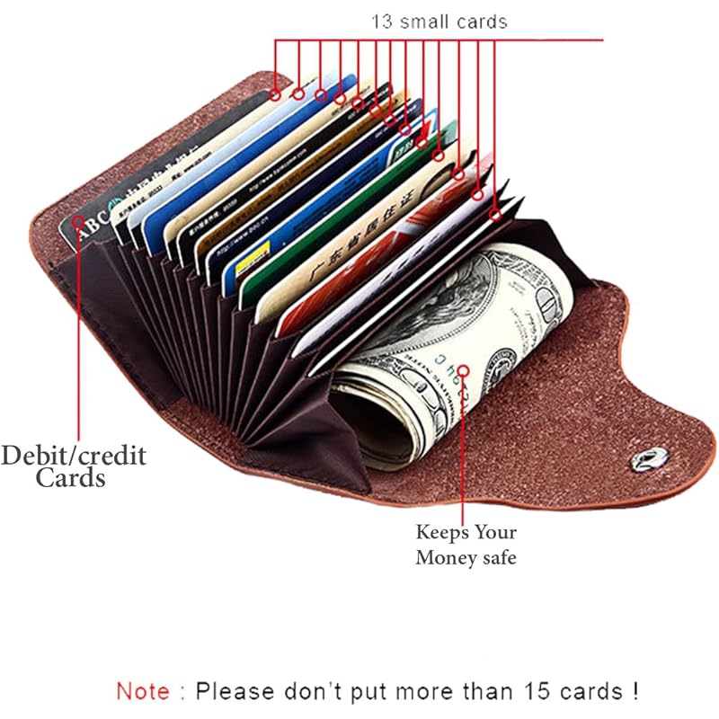 Stealodeal Brown Leather Credit Card Holder Security Travel Wallet For 13 Card And 2 Money Pocket Slots For Men And Wome коричневый