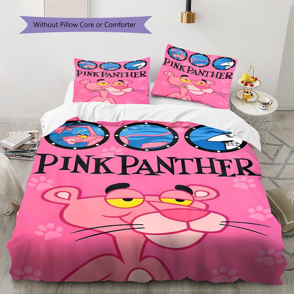 Pink Panther Pattern Bedding Quilt Set Quilt Cover Pillowcase Home Decoration Birthday Gift (1 * duvet cover + 2 * pillowcase, without core)