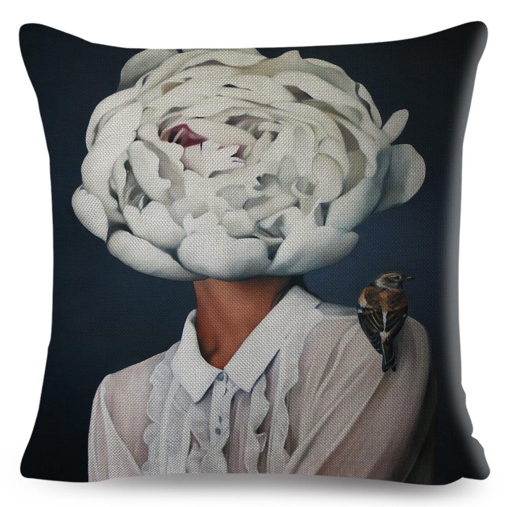 Sexy Flower Feather Women Cushion Cover Decor Harajuku Aesthetics Lady Double Print Pillowcase for Sofa Home Linen Pillow Case