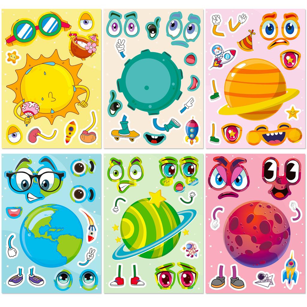 6 Space Planet Diy Puzzle Sticker Cards, Planet Passage Star Parent-Child Interactive Puzzle Swap