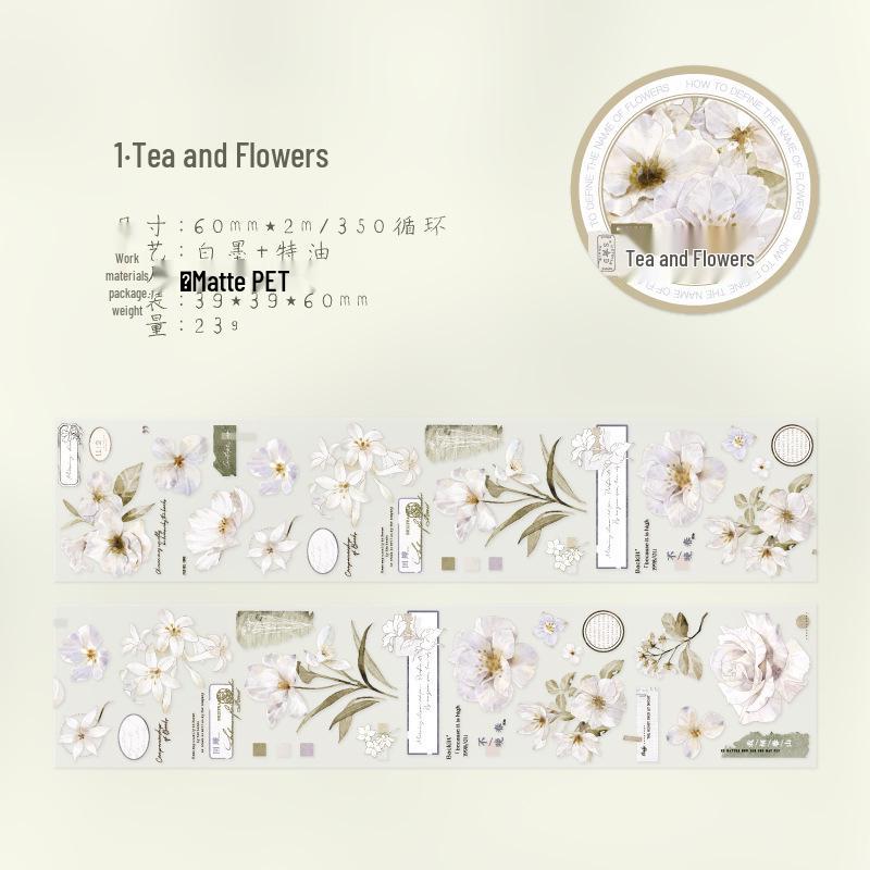Twilight PET Wildflower Building Series: 4 Retro Floral Theme Decorative Adhesive Tapes