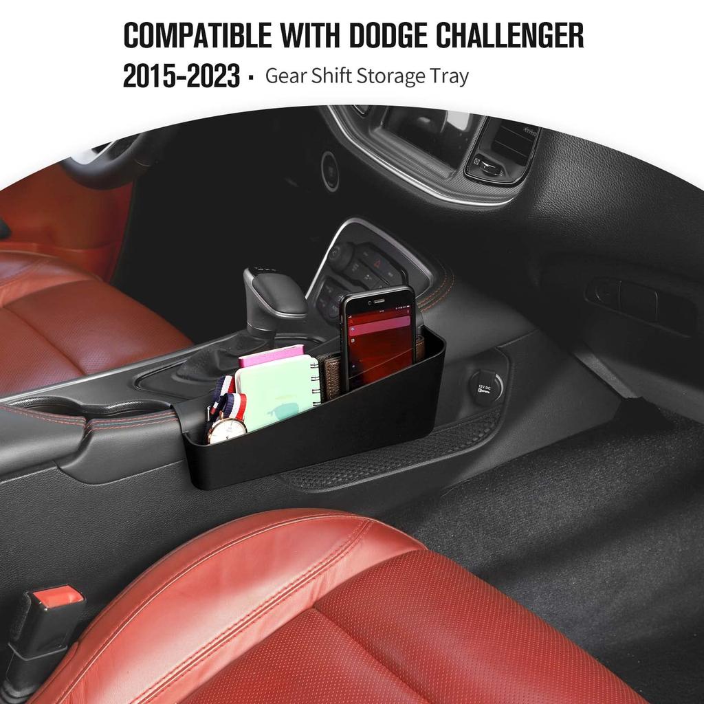 JeCar Storage Tray Gear Shifter Storage Organizer Interior Accessories for Dodge Black 2015+ Challenger,