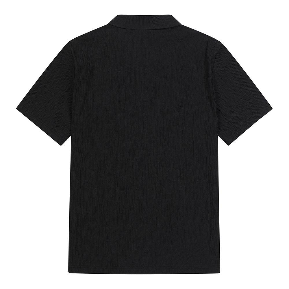 FERRAROMILANO Men'S Hidden Closure Point Collar Short Sleeve T-Shirt Black (A0C120439)
