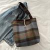 2024 New Korean Style Large Capacity Plaid Tote Bag Woolen Fabric Street Fashion Underarm Bag