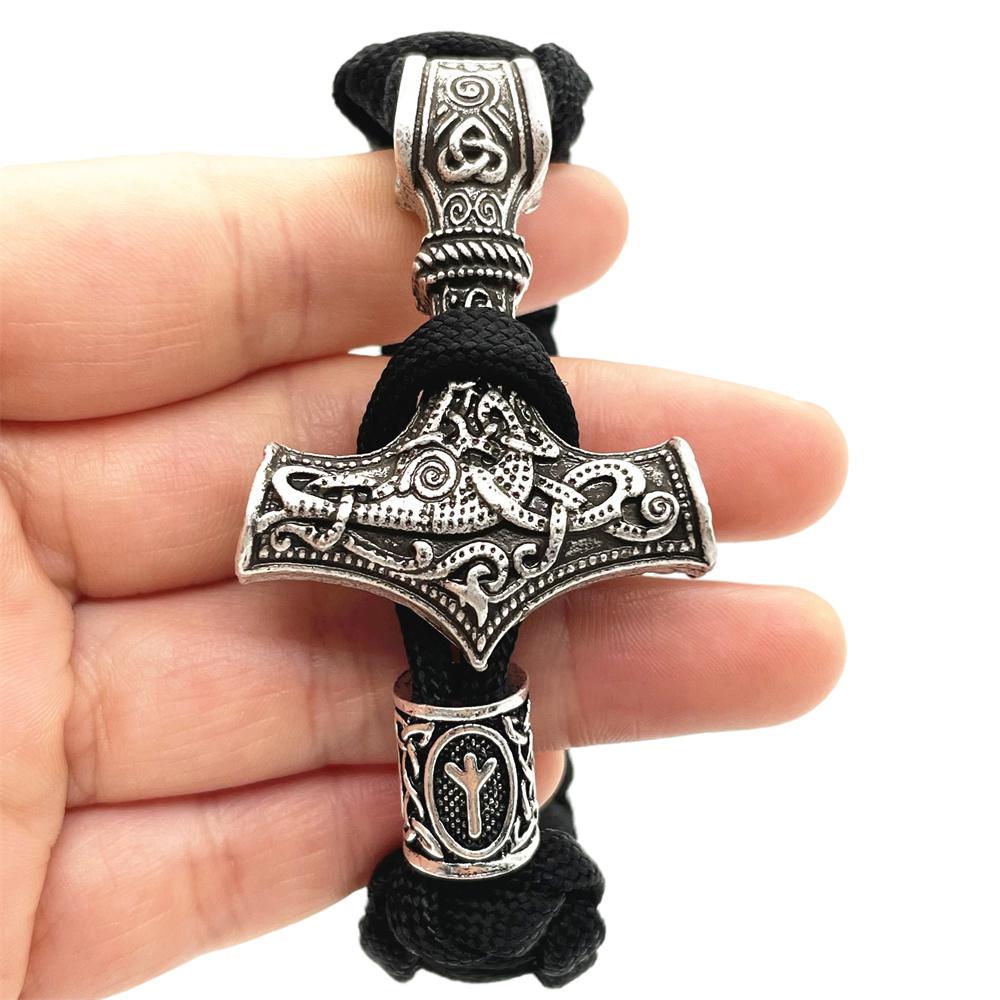 Nostalgia Thor Hammer Viking Bracelet Rune Charms Bead Jewelry For Women Men Norse Vikingo Bangle Dropship