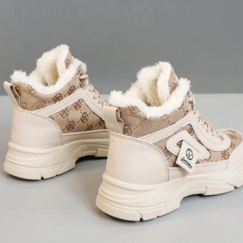 New 2025 Winter Patchwork Womens Boots Fleece Warm Middle Platform Shoes Winter Snow Boots Casual Warm Outdoor Ankle Boots