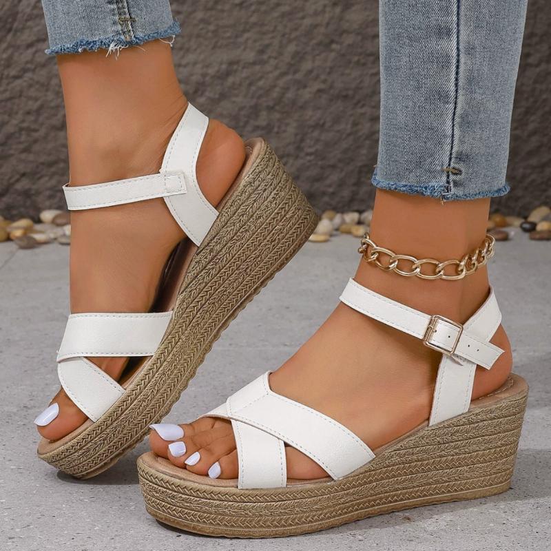 2026 Summer Waterproof Platform Wedge Women's Sandals PU Leather Thick Bottom Sandles Buckle Elegant Open Toe Women Roman Shoes