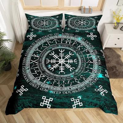 3D Symbols Viking  Runes Duvet Cover Set Bedding Sets Full Size,Nordic Quilt Cover Washed Microfiber Bedspread Cover