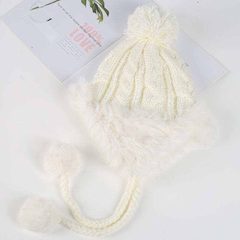 

Осенне-зимняя черно-белая шерстяная шапка женская милая шапка с помпоном и защитой ушей флисовая теплая вязаная шапка из кроличьего пуха M(54-58cm)