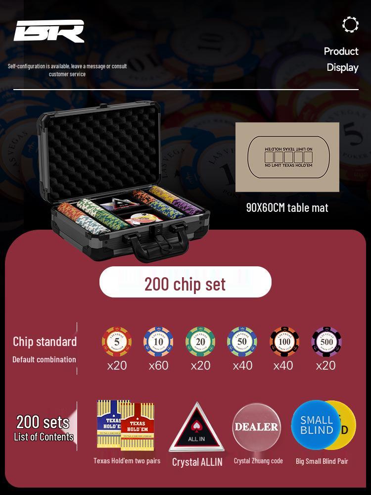 High-End Texas Hold'em Poker Set: Crown Clay Chips, Mahjong Cards, Aluminum Case, Poker Table Cloth