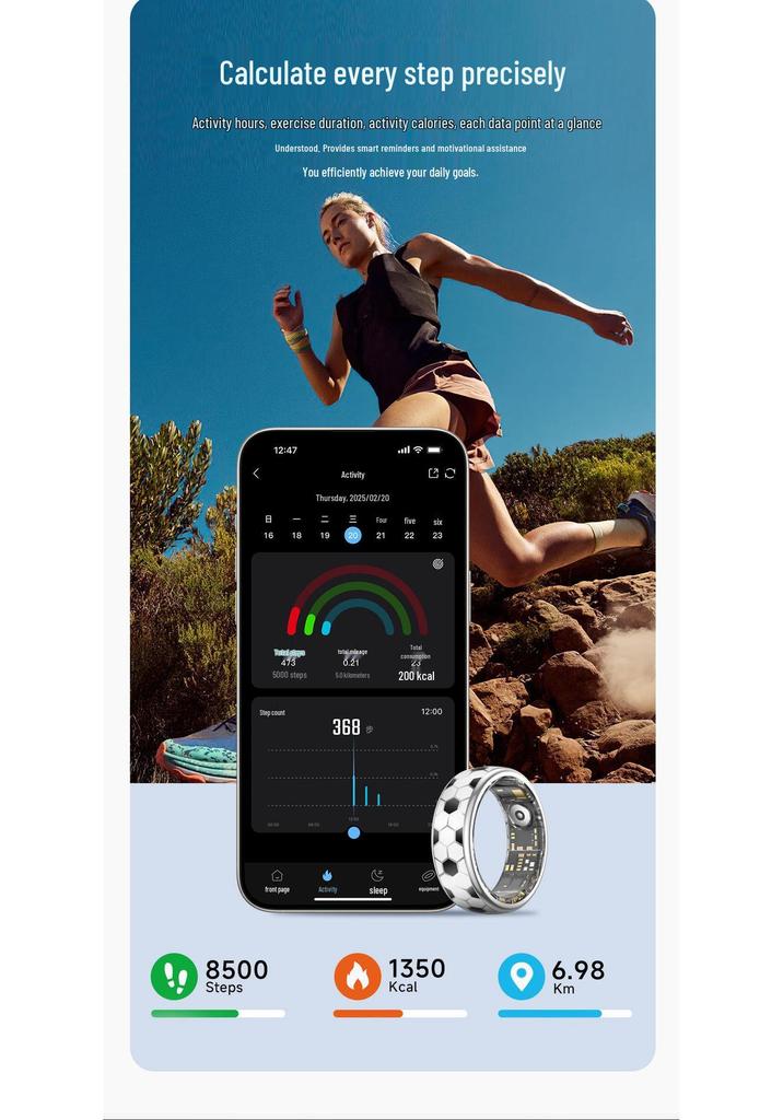Smart Ring: Multi-Mode Pedometer, Sleep & Heart Rate Monitor, Gesture Control, Call Alerts, Compatible with Douyin