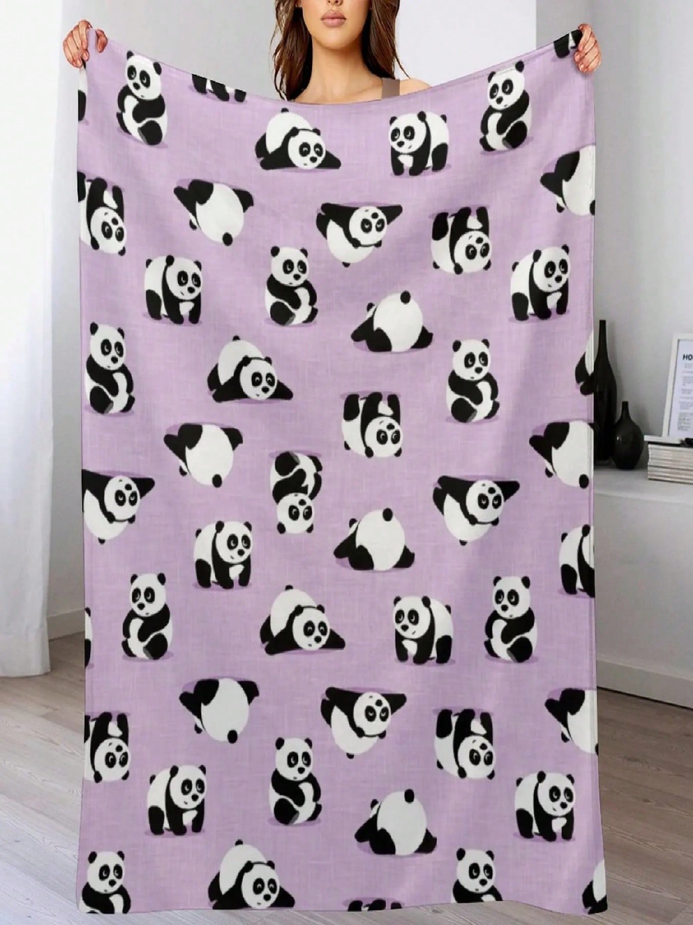 Cute Pandas On Purple Throw Blanket Soft For Sofa Funny Gift Custom Blankets 75X95CM