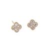 Korean Style Four-Leaf Clover Zircon Stud Earrings in S925 Sterling Silver & 18K Gold