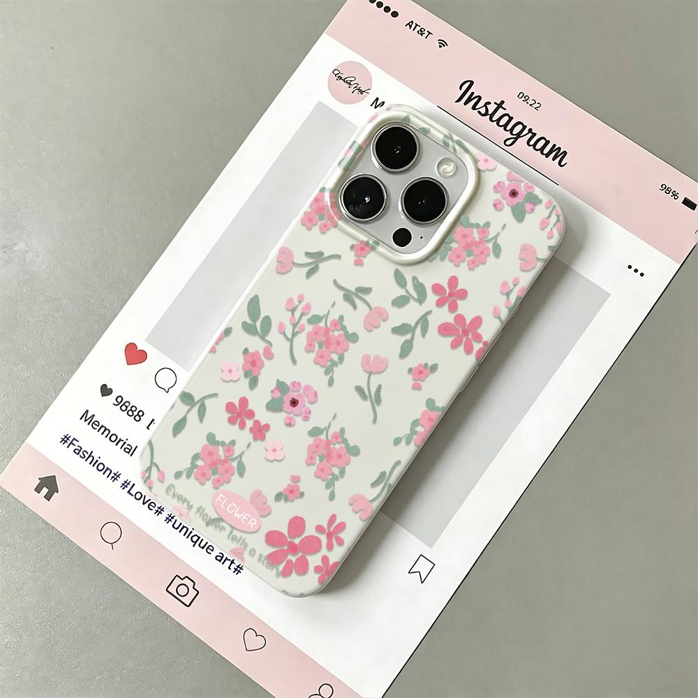 Phone Case For Iphone 17 Air 11 Pro Max 15 Plus 16 14 13 12 White Silicone Shockproof Anti Slip Protective Pink Floral Cover
