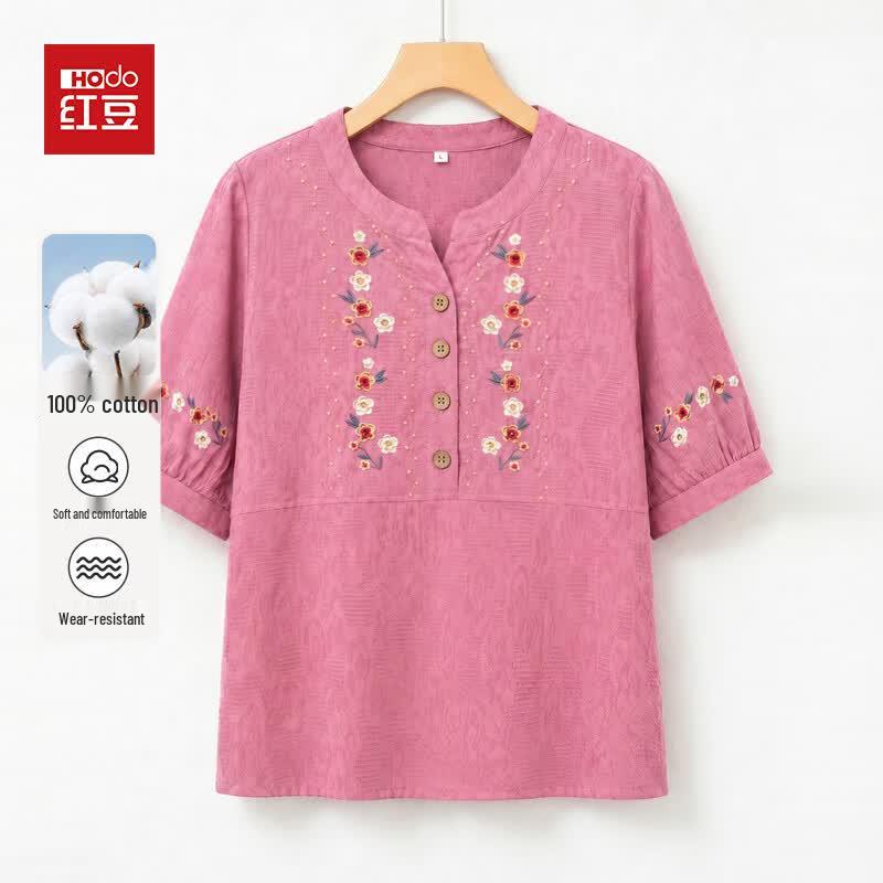 Hodo Women s Summer Cotton Embroidered Short Sleeve Top 2XL