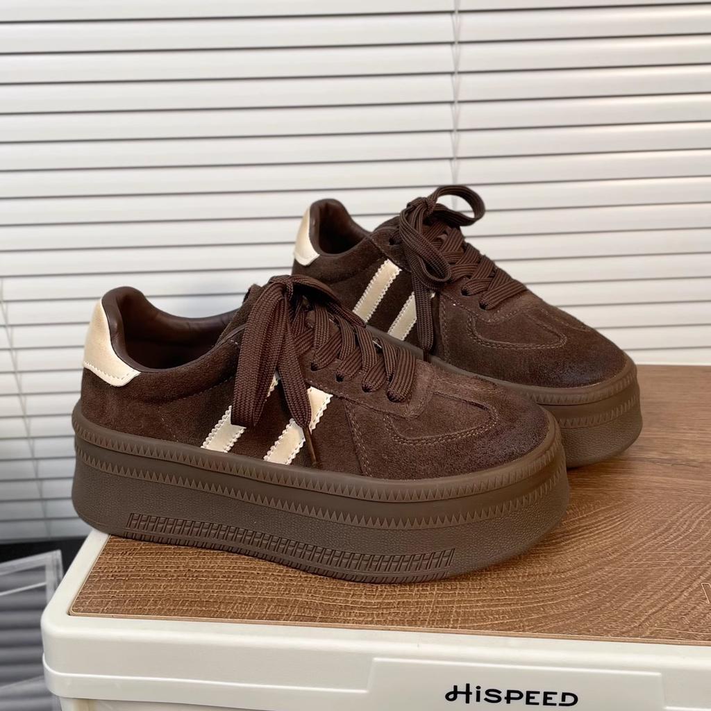 Angola Red Autumn and Winter New Color Matching Retro Moral Training Shoes Women's Matte Leather Muffin Casual Sports Thick Baseplate Shoes