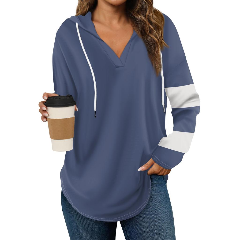 Damenmode Lässig V-Ausschnitt Kordelzug Bedrucktes Langarm-Oberteil