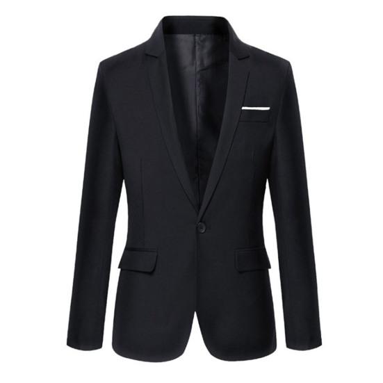 Flap Pockets Long Sleeve Men Blazer Casual Single Button Lapel Suit Jacket Male Clothing