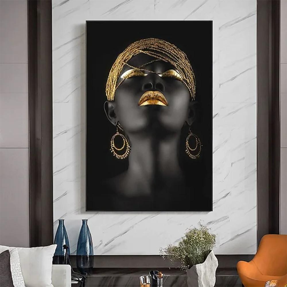 African Girls Woman Gold Jewelry Posters Wall Canvas Art Prints Modern Figures Portrait Paintings Living Room Home Decor Picture
