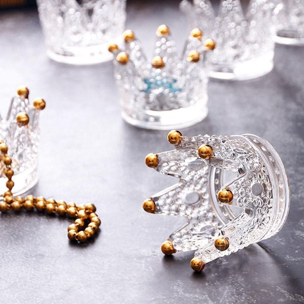 1/2Pcs Unique Crown Candle Holders Glass Candlestick Stand Glass Tea Light Holder  Home Decor