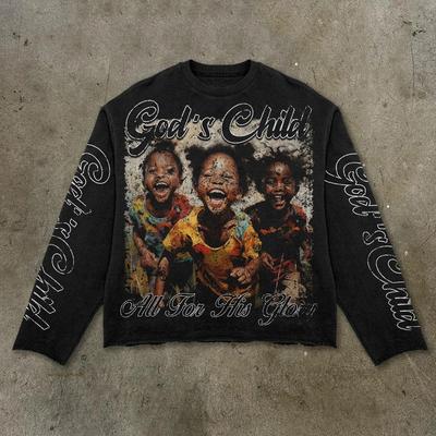 Ny amerikansk gatutrend Figur Bokstavstryckt Casual Topp Ins Y2k Lös Pullover Rund Hals Långärmad Par T-shirt