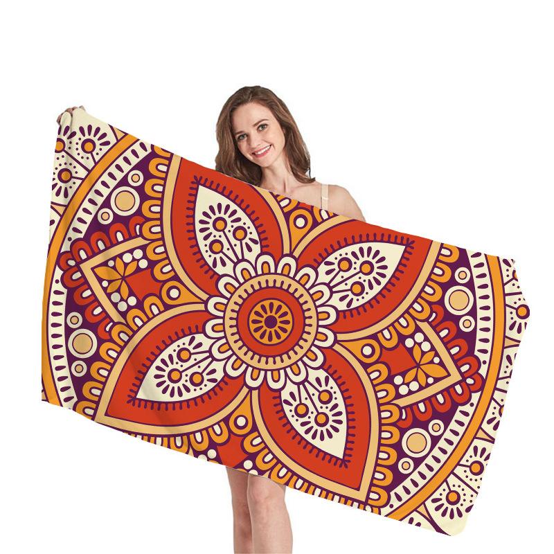 Ethnic Mandala Geometry Digital-printed Polyester Superfine Fiber Double-sided Fleece Beach Vacation Bath Towel, Beach Towel