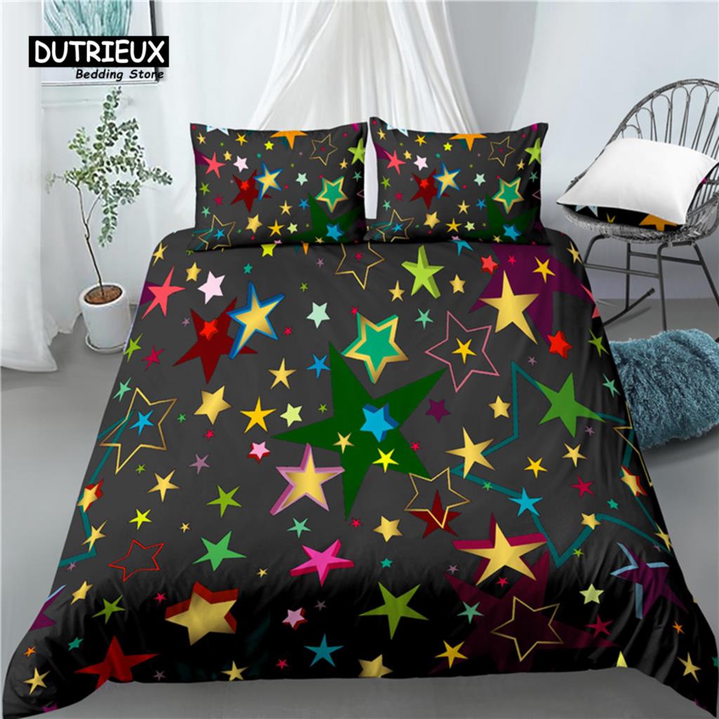 Home Living Luxury 3D Color Stars Print 2/3Pcs Soft Duvet Cover PillowCase Bedding Sets Kids Queen and King EU/US/AU Size