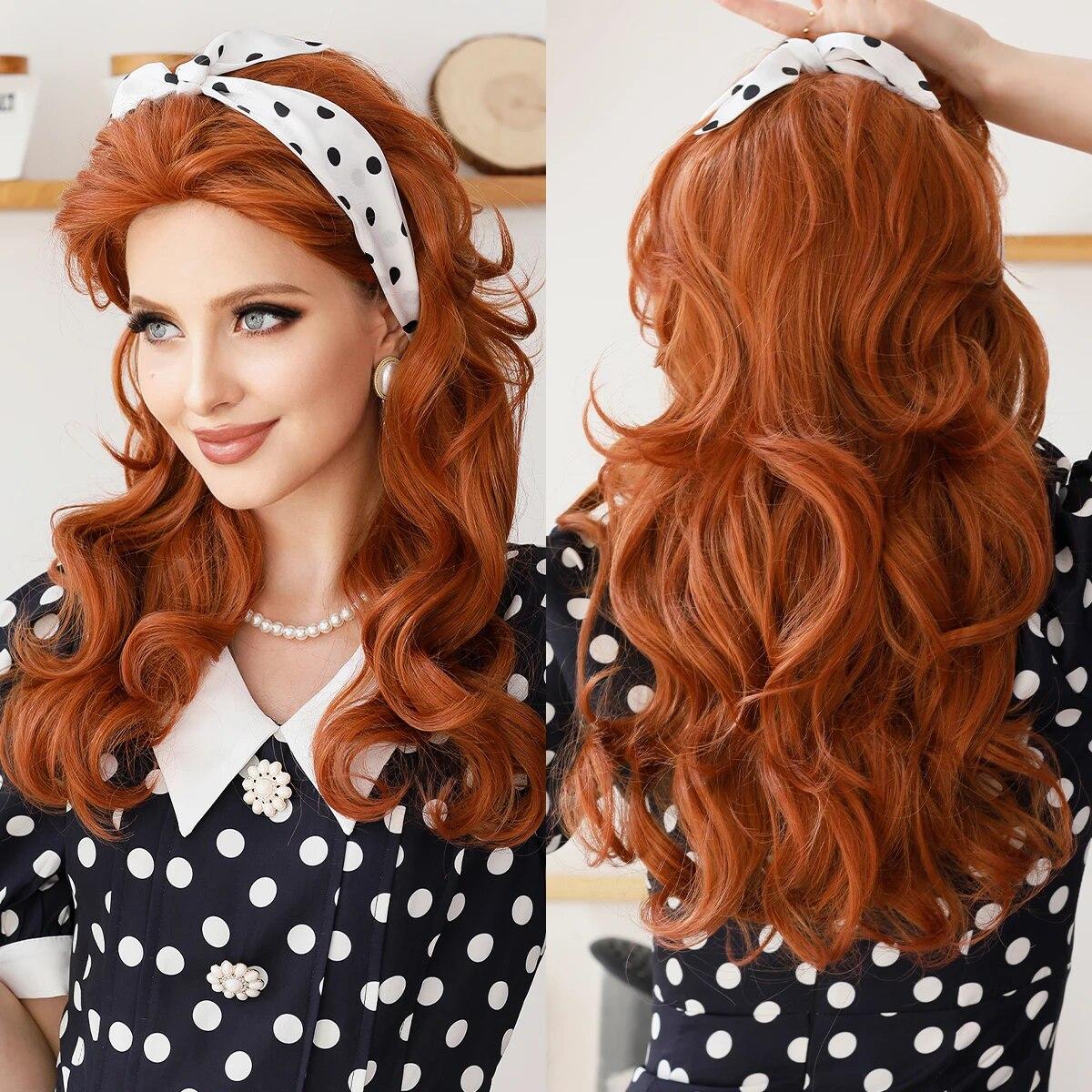 

Длинный вьющийся коричневый парик Ombre Blonde для женщин, повседневные вечерние синтетические волосы высокой плотности с свободным телом, волнистые медные парики из волос с челкой MW9099-1