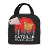 Vintage Catzilla Japanese Sunset Cat Lover Insulated Lunch Bag for Women Kids Portable Food Boxes Thermal Lunch Box Tote