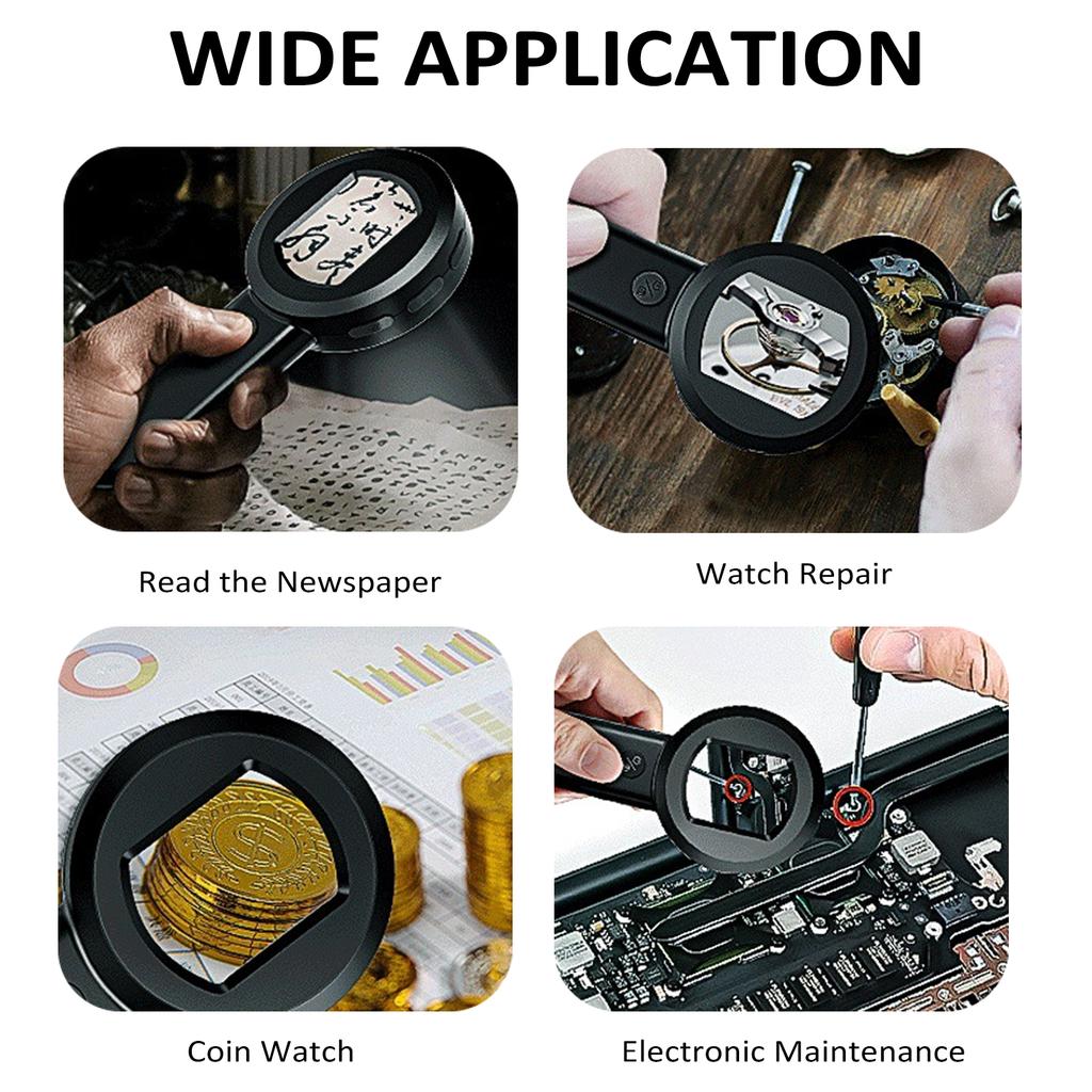 Digitale Lupe mit 2,0-Zoll-IPS-Bildschirm, 100-fache Vergrößerung, mit Lichtlupe zum Lesen