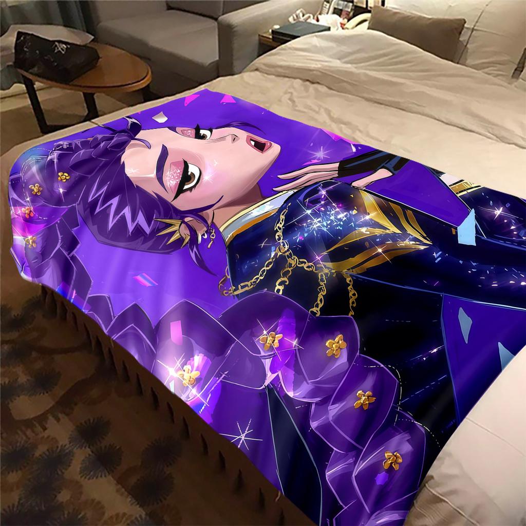 KPop Demon Hunters Cute Print Flannel Blanket, Comfortable Warm for Sofa Bed Chair, Versatile -HYQ15